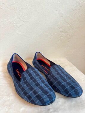 Rothy’s Loafers Size 10 Blue Houndstooth Washable Knit Flats Slip On Work Shoes